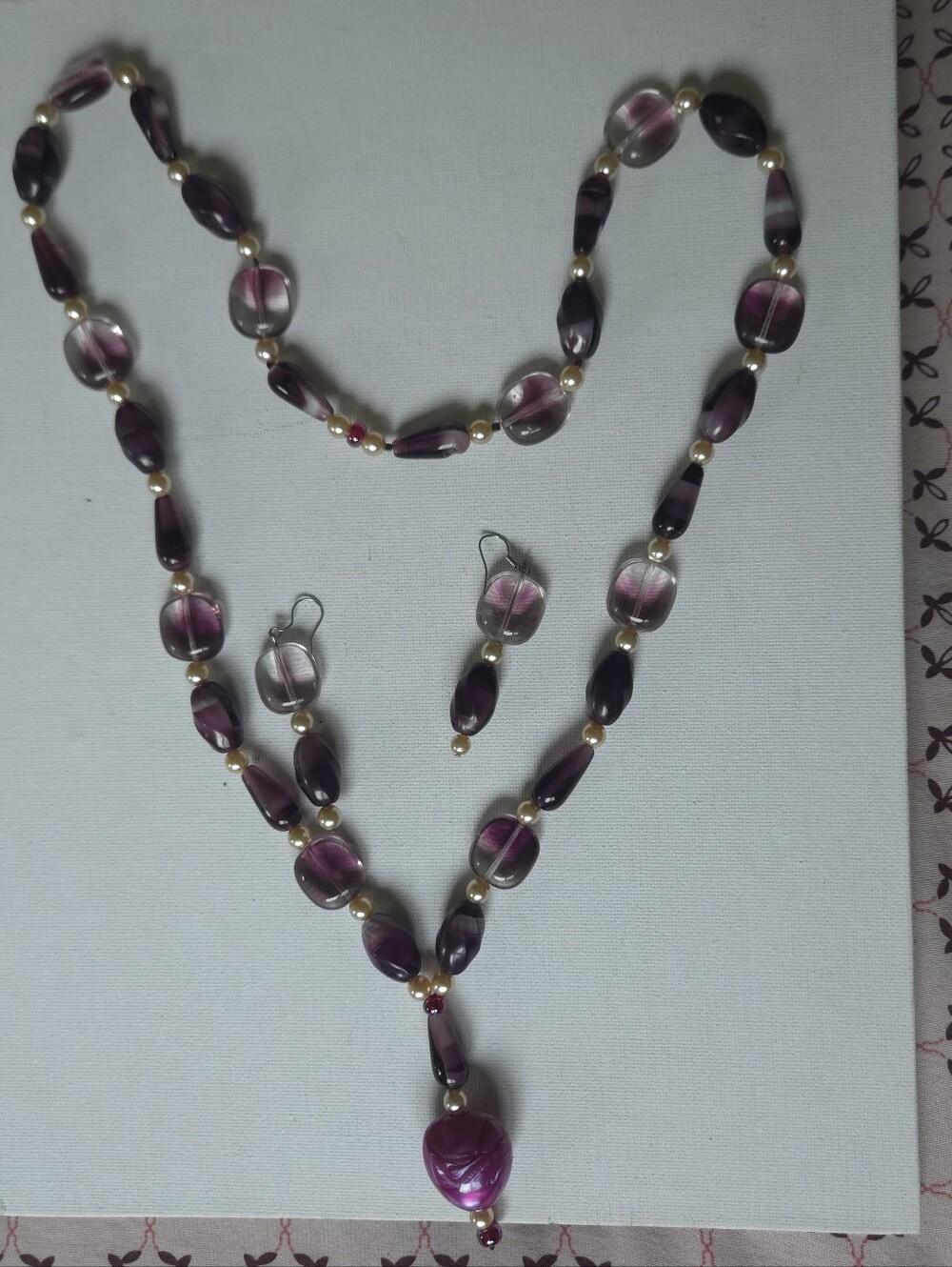 Set of Vintage Purple Murano Glass‎ earing and necklace